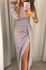 Shiney | Robe midi froncée à épaules dénudées pour femmes