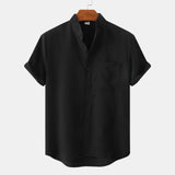 Alarie | Chemise sans col en mélange de lin chiné pour hommes