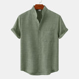 Alarie | Chemise sans col en mélange de lin chiné pour hommes