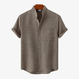 Alarie | Chemise sans col en mélange de lin chiné pour hommes