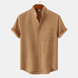 Alarie | Chemise sans col en mélange de lin chiné pour hommes