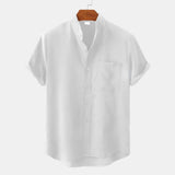 Alarie | Chemise sans col en mélange de lin chiné pour hommes