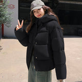 Black Hooded Down Puffer Jacket for Women | Stylish Winter Coat