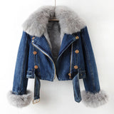 Erin | Women’s Luxe Denim Jacket with Removable Fox Fur Collar