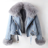 Erin | Women’s Luxe Denim Jacket with Removable Fox Fur Collar