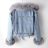 Erin | Women’s Luxe Denim Jacket with Removable Fox Fur Collar