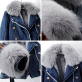 Erin | Women’s Luxe Denim Jacket with Removable Fox Fur Collar