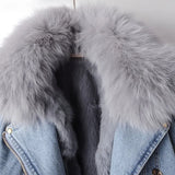 Erin | Women’s Luxe Denim Jacket with Removable Fox Fur Collar