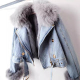 Erin | Women’s Luxe Denim Jacket with Removable Fox Fur Collar