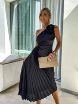 Mandie | Women’s One-Shoulder Pleated Maxi Dress