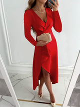 Neena | Women’s Asymmetric V-Neck Midi Dress
