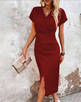 Riza | Women’s V-Neck Wrap Midi Dress