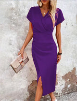 Riza | Women’s V-Neck Wrap Midi Dress
