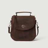 Sandra Vintage Leather Saddle Bag for Women | Distressed Brown Cowhide with Twist Lock and Detachable Strap