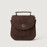 Sandra Vintage Leather Saddle Bag for Women | Distressed Brown Cowhide with Twist Lock and Detachable Strap