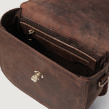 Sandra Vintage Leather Saddle Bag for Women | Distressed Brown Cowhide with Twist Lock and Detachable Strap