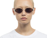 Lunettes de Soleil Ovales en Métal Doré Satiné et Écailles de Tortue Charbon avec Verres Mono Marron