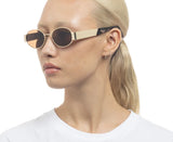 Lunettes de Soleil Ovales en Métal Doré Satiné et Écailles de Tortue Charbon avec Verres Mono Marron