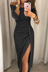 Shiney | Robe midi froncée à épaules dénudées pour femmes