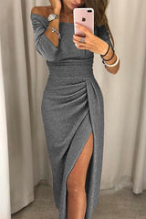 Shiney | Robe midi froncée à épaules dénudées pour femmes