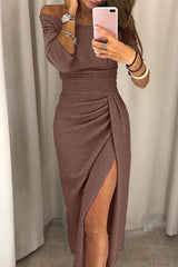 Shiney | Robe midi froncée à épaules dénudées pour femmes
