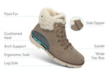 Stella | Taupe Suede Hiking Boots for Women with Faux Fur Cuff and Ortho-Cushion™ Comfort