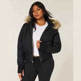 Zarelle | Women’s Cropped Faux Fur Trim Puffer Jacket