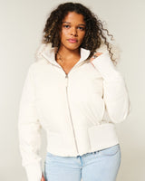 Zarelle | Women’s Cropped Faux Fur Trim Puffer Jacket