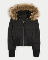 Zarelle | Women’s Cropped Faux Fur Trim Puffer Jacket