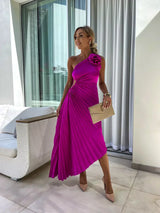 Mandie | Women’s One-Shoulder Pleated Maxi Dress
