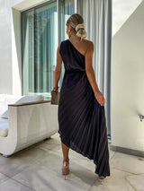 Mandie | Women’s One-Shoulder Pleated Maxi Dress