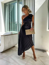 Mandie | Women’s One-Shoulder Pleated Maxi Dress
