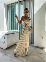 Mandie | Women’s One-Shoulder Pleated Maxi Dress